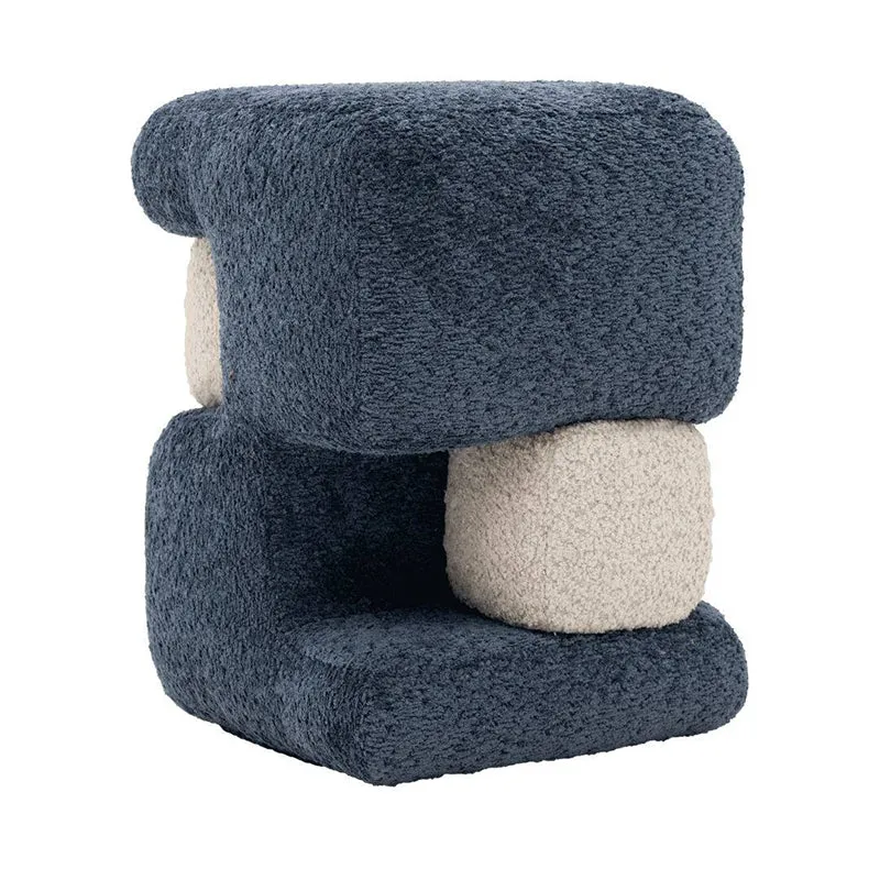 Contemporary Scandinavian Plywood Velvet Sponge Geometric Shaped Low Stool Backless Armless For Living Room & Bedroom