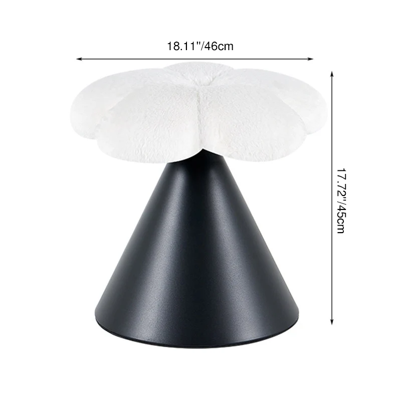 Traditional French Faux Rabbit Fur Carbon Steel Petal Tapered Rotatable Vanity Stool Backless Armless For Bedroom