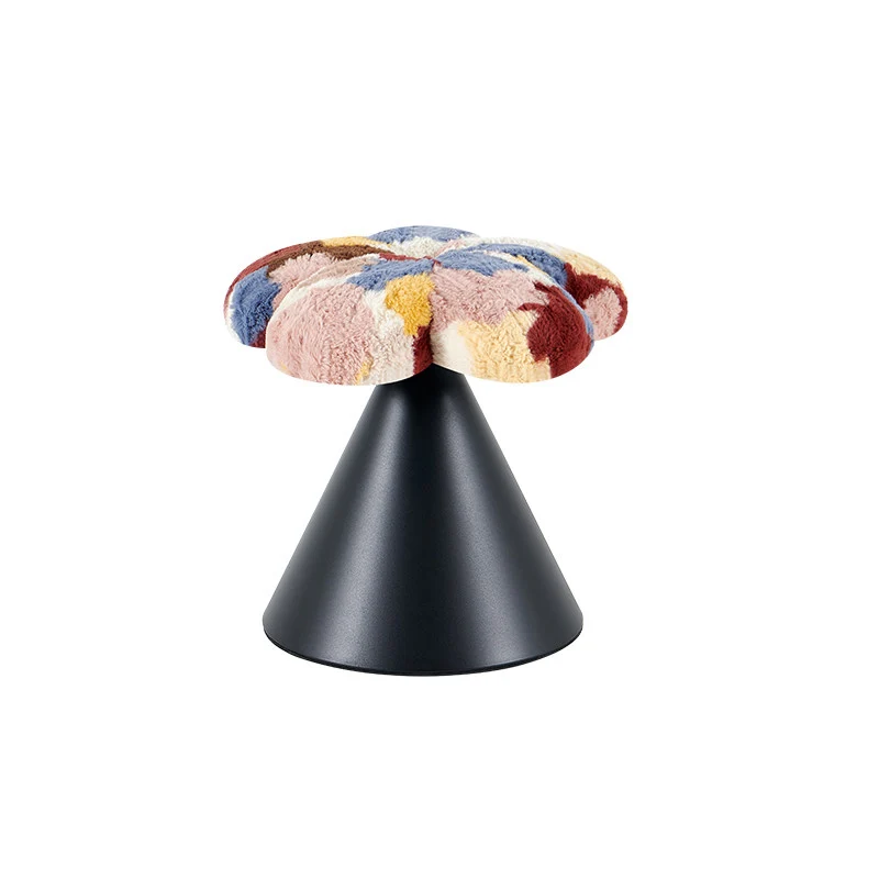 Traditional French Faux Rabbit Fur Carbon Steel Petal Tapered Rotatable Vanity Stool Backless Armless For Bedroom