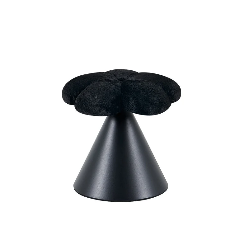 Traditional French Faux Rabbit Fur Carbon Steel Petal Tapered Rotatable Vanity Stool Backless Armless For Bedroom