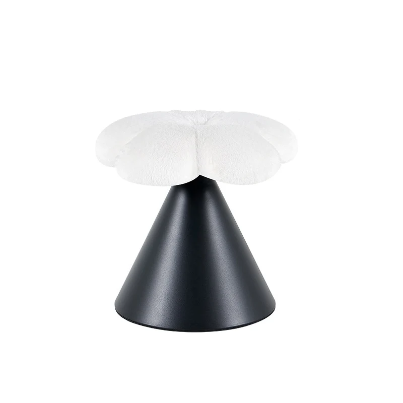 Traditional French Faux Rabbit Fur Carbon Steel Petal Tapered Rotatable Vanity Stool Backless Armless For Bedroom