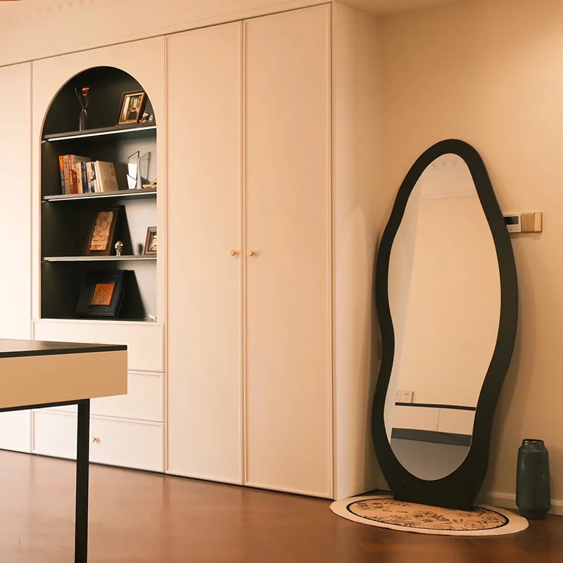 Contemporary Retro MDF Glass Oval Wave Full-Length Floor Mirror For Living Room & Bedroom
