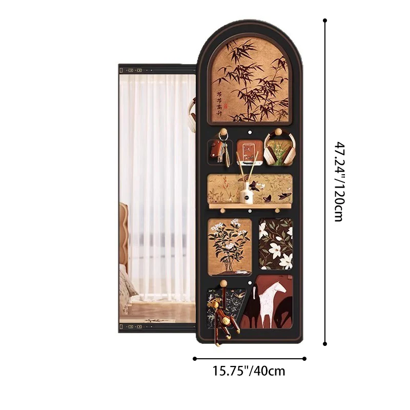 Contemporary Retro MDF Glass Oval Sliding Wall Mirror For Living Room & Bedroom