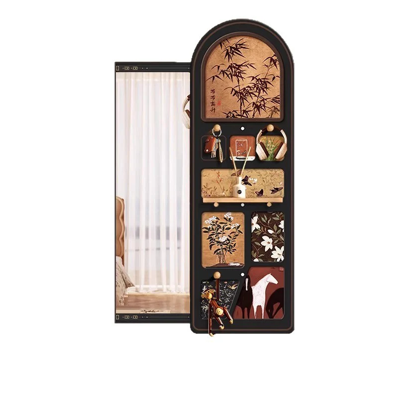 Contemporary Retro MDF Glass Oval Sliding Wall Mirror For Living Room & Bedroom