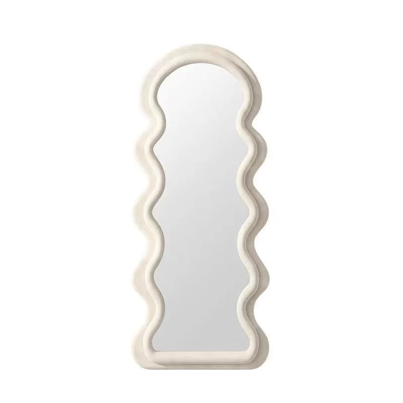 Contemporary Nordic MDF Velvet Glass Carbon Steel Oval Wave-Shaped Full-Length Floor Mirror Anti-Explosion & Anti-Tip Design For Living Room & Bedroom