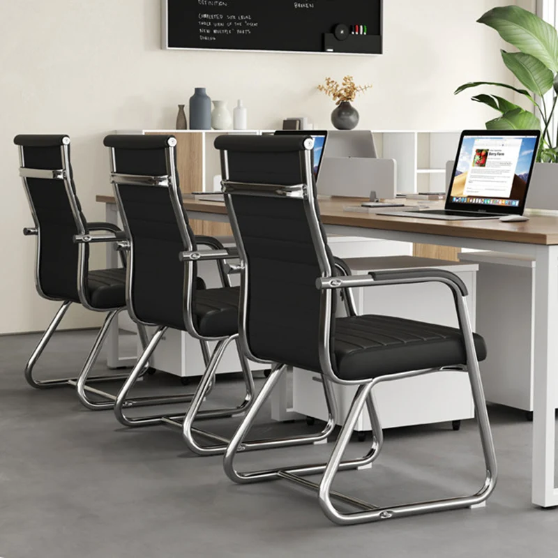 Modern Minimalist Square PU Leather Mesh Steel Ergonomic Desk Chair Backrest Armrests For Home Office