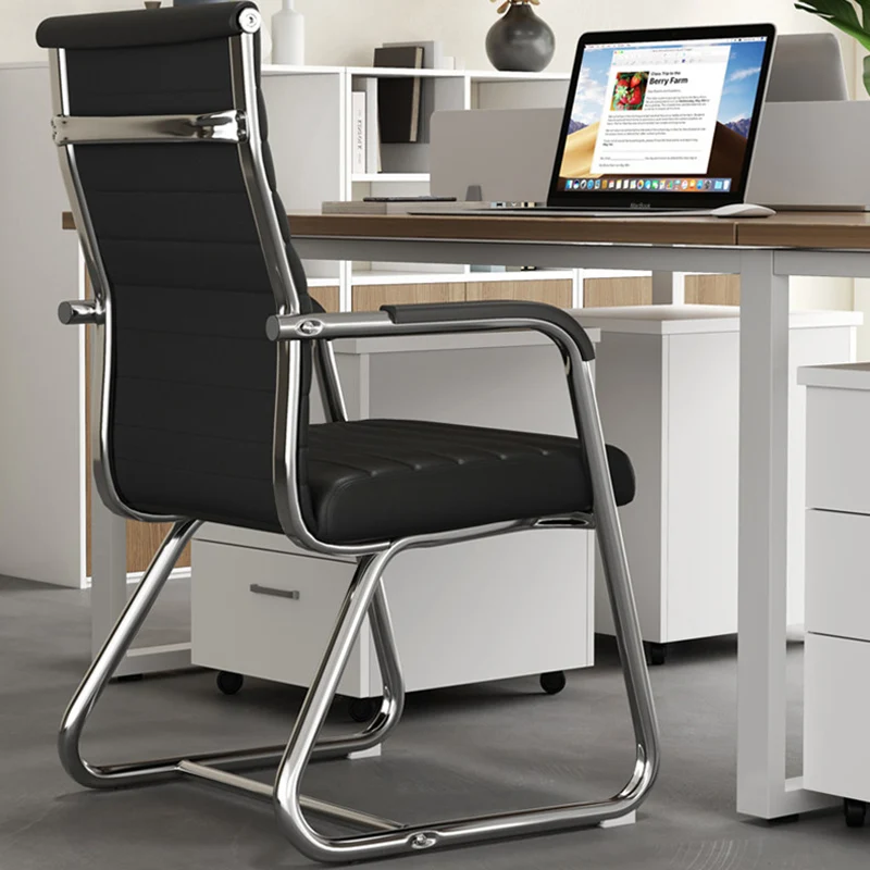Modern Minimalist Square PU Leather Mesh Steel Ergonomic Desk Chair Backrest Armrests For Home Office