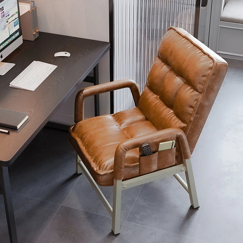 Contemporary Vintage Rectangular Linen PU Leather Carbon Steel Desk Chair Backrest Armrests For Home Office