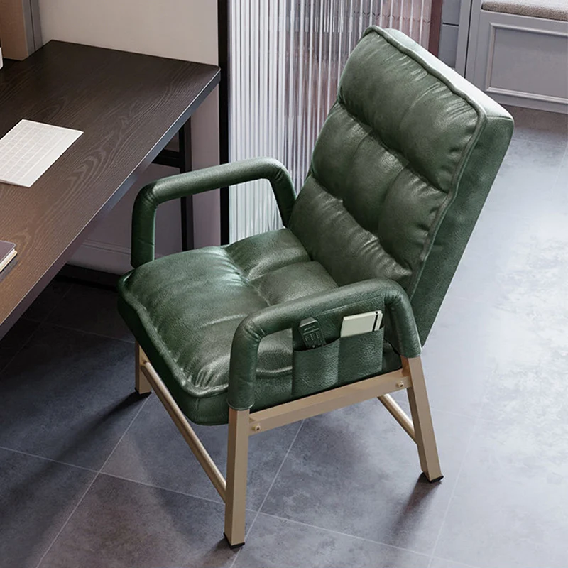 Contemporary Vintage Rectangular Linen PU Leather Carbon Steel Desk Chair Backrest Armrests For Home Office