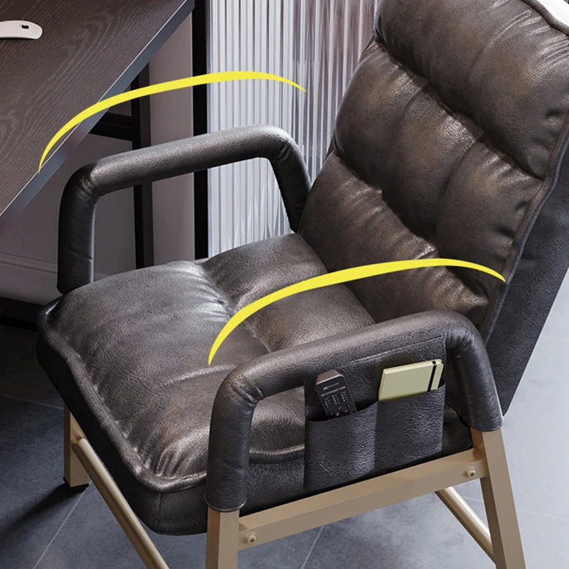 Contemporary Vintage Rectangular Linen PU Leather Carbon Steel Desk Chair Backrest Armrests For Home Office