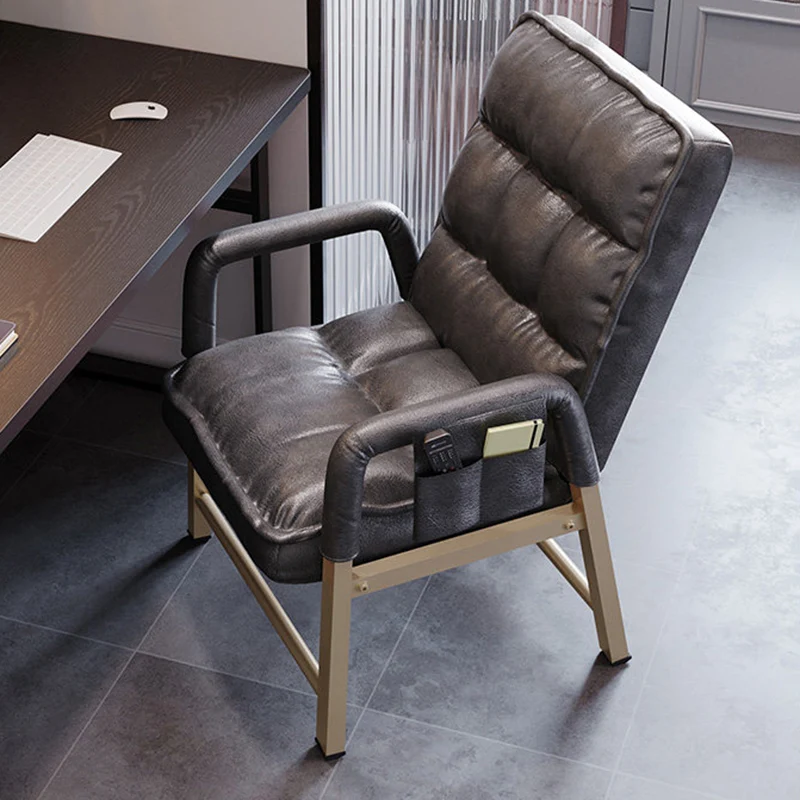 Contemporary Vintage Rectangular Linen PU Leather Carbon Steel Desk Chair Backrest Armrests For Home Office