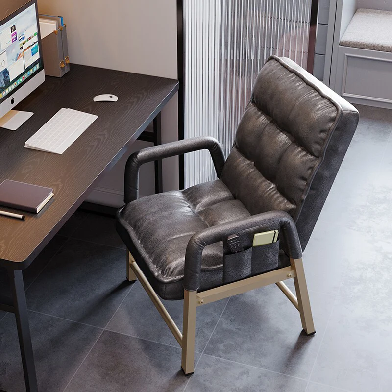Contemporary Vintage Rectangular Linen PU Leather Carbon Steel Desk Chair Backrest Armrests For Home Office
