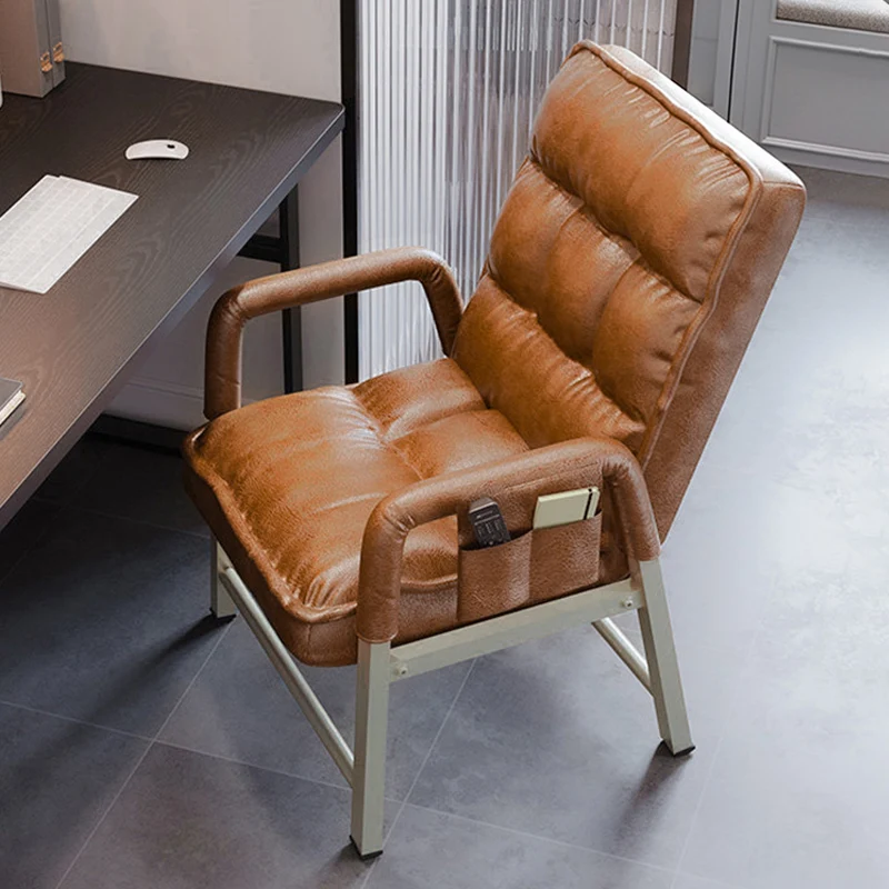 Contemporary Vintage Rectangular Linen PU Leather Carbon Steel Desk Chair Backrest Armrests For Home Office