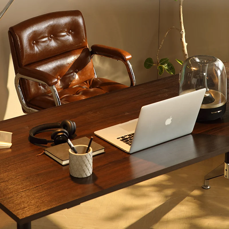 Contemporary Vintage Square Microfiber Leather Cowhide Leather Contact Surface Iron Desk Chair Backrest Armrests For Home Office