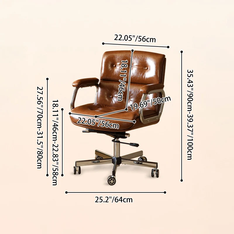 Contemporary Vintage Square Microfiber Leather Cowhide Leather Contact Surface Iron Desk Chair Backrest Armrests For Home Office