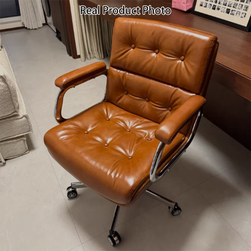 Contemporary Vintage Square Microfiber Leather Cowhide Leather Contact Surface Iron Desk Chair Backrest Armrests For Home Office