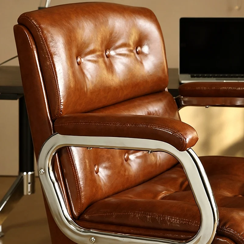 Contemporary Vintage Square Microfiber Leather Cowhide Leather Contact Surface Iron Desk Chair Backrest Armrests For Home Office