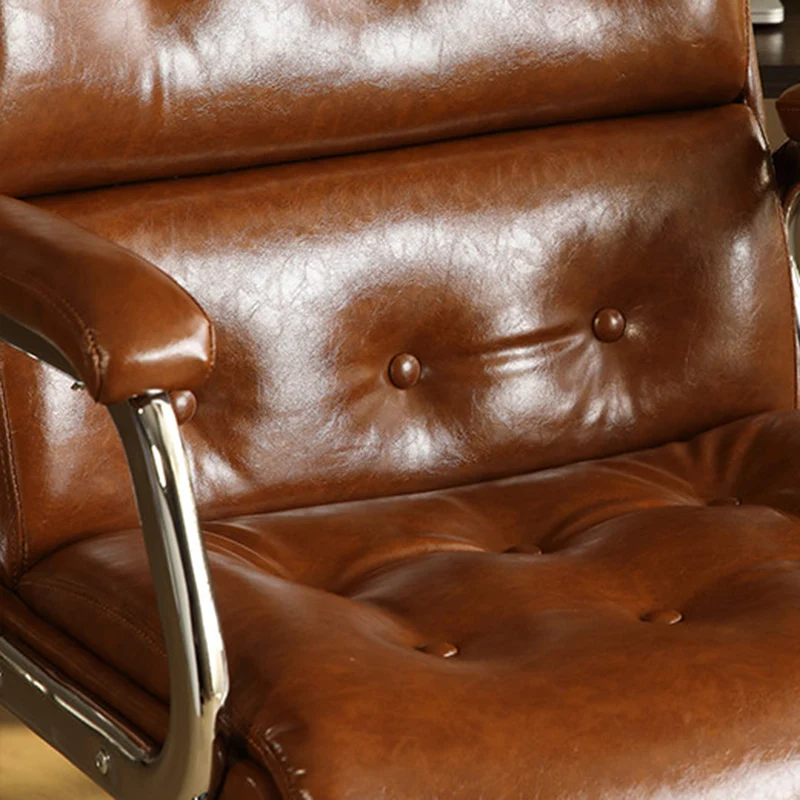 Contemporary Vintage Square Microfiber Leather Cowhide Leather Contact Surface Iron Desk Chair Backrest Armrests For Home Office
