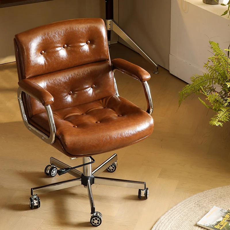 Contemporary Vintage Square Microfiber Leather Cowhide Leather Contact Surface Iron Desk Chair Backrest Armrests For Home Office