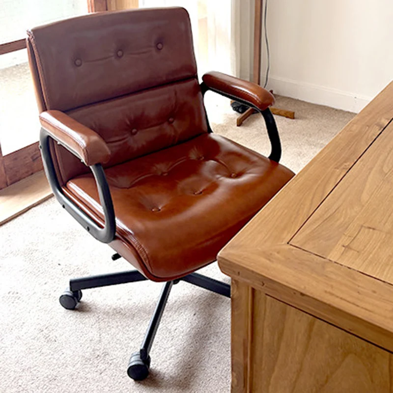 Contemporary Vintage Square Microfiber Leather Cowhide Leather Contact Surface Iron Desk Chair Backrest Armrests For Home Office