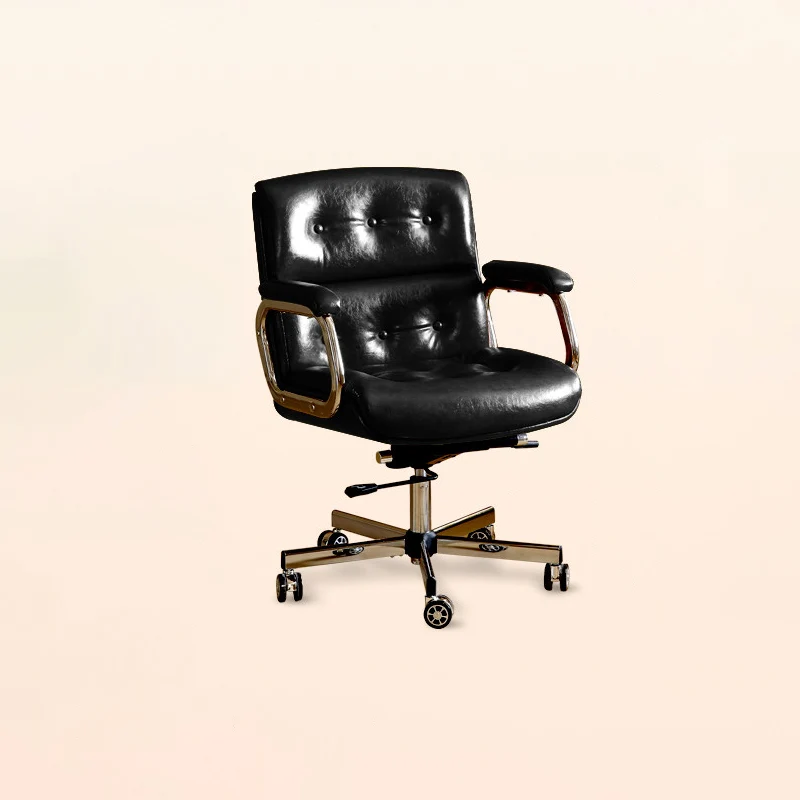 Contemporary Vintage Square Microfiber Leather Cowhide Leather Contact Surface Iron Desk Chair Backrest Armrests For Home Office