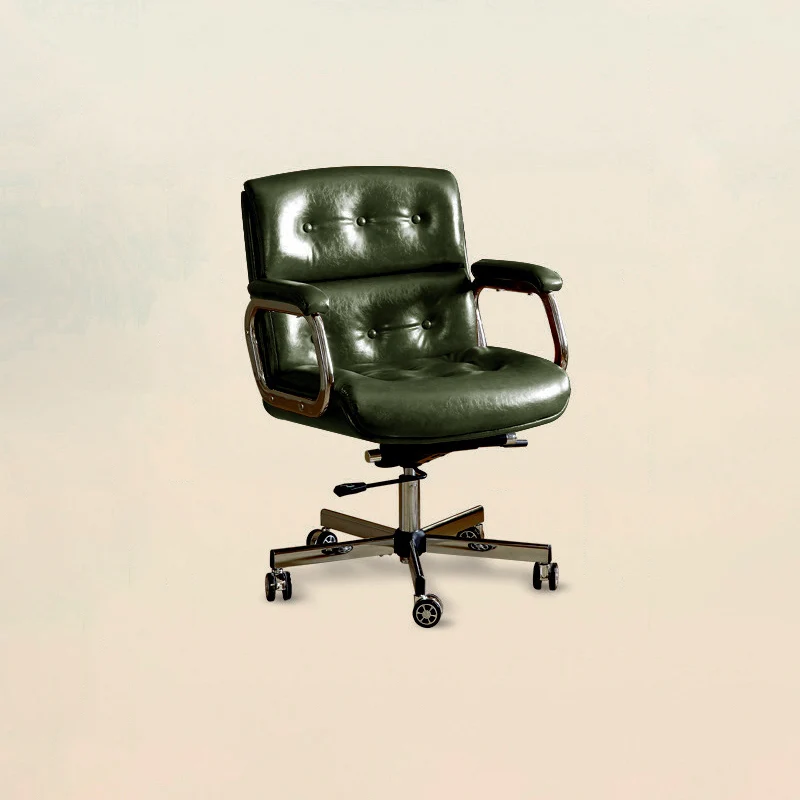 Contemporary Vintage Square Microfiber Leather Cowhide Leather Contact Surface Iron Desk Chair Backrest Armrests For Home Office