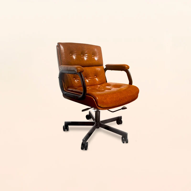 Contemporary Vintage Square Microfiber Leather Cowhide Leather Contact Surface Iron Desk Chair Backrest Armrests For Home Office