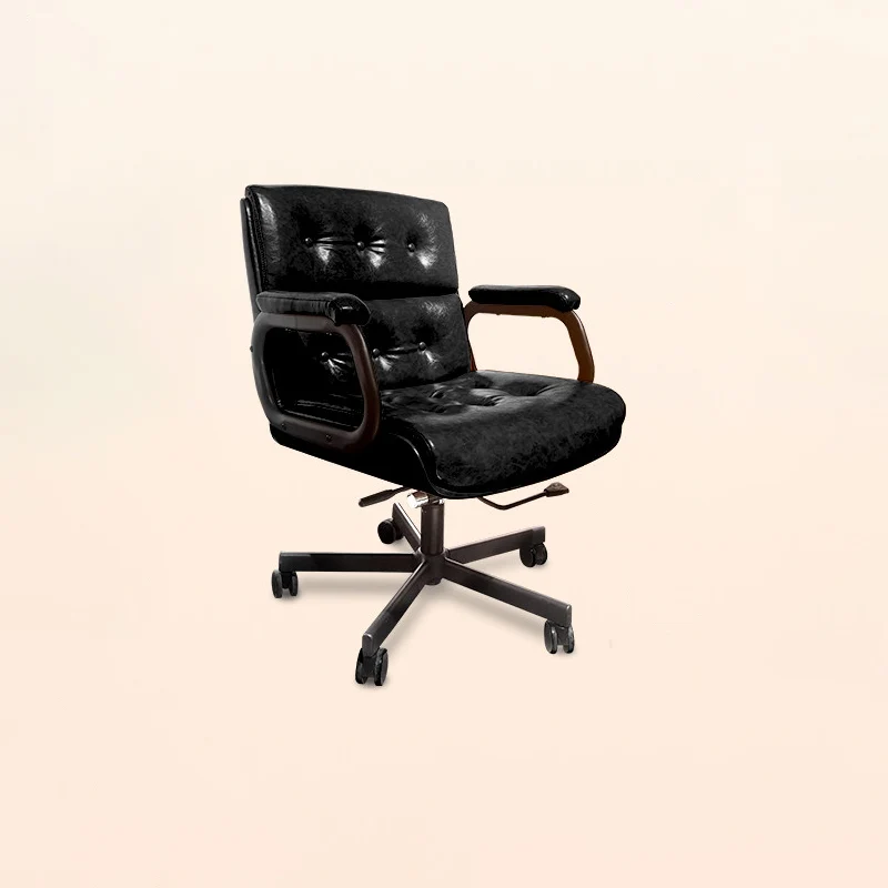 Contemporary Vintage Square Microfiber Leather Cowhide Leather Contact Surface Iron Desk Chair Backrest Armrests For Home Office