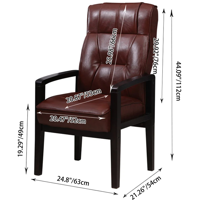Traditional Chinese Rectangular PU Leather Top Grain Leather Contact Surface Rubberwood Desk Chair Backrest Armrest For Home Office