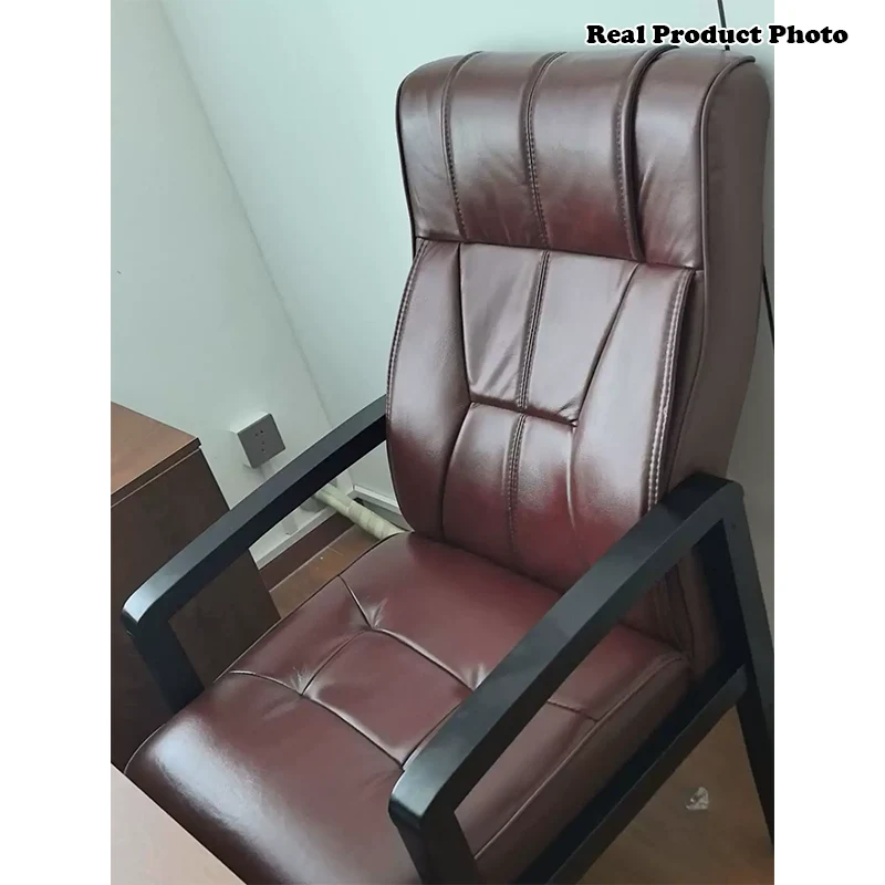 Traditional Chinese Rectangular PU Leather Top Grain Leather Contact Surface Rubberwood Desk Chair Backrest Armrest For Home Office