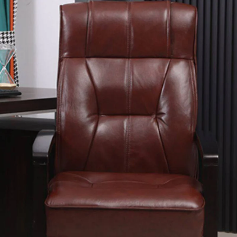 Traditional Chinese Rectangular PU Leather Top Grain Leather Contact Surface Rubberwood Desk Chair Backrest Armrest For Home Office