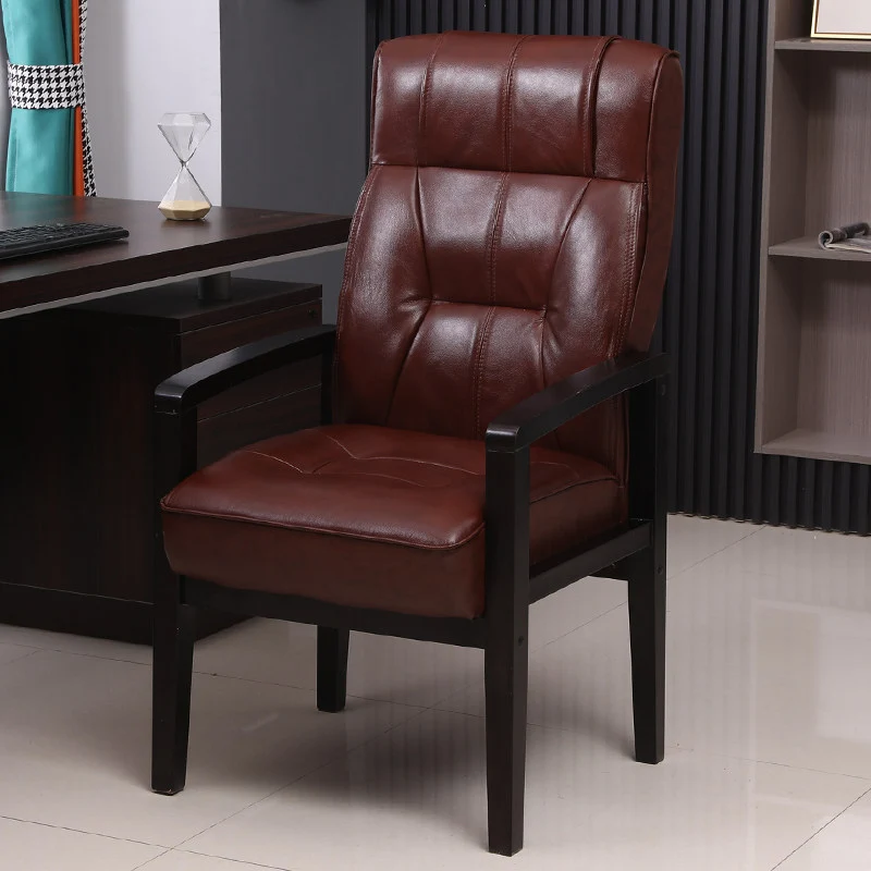 Traditional Chinese Rectangular PU Leather Top Grain Leather Contact Surface Rubberwood Desk Chair Backrest Armrest For Home Office