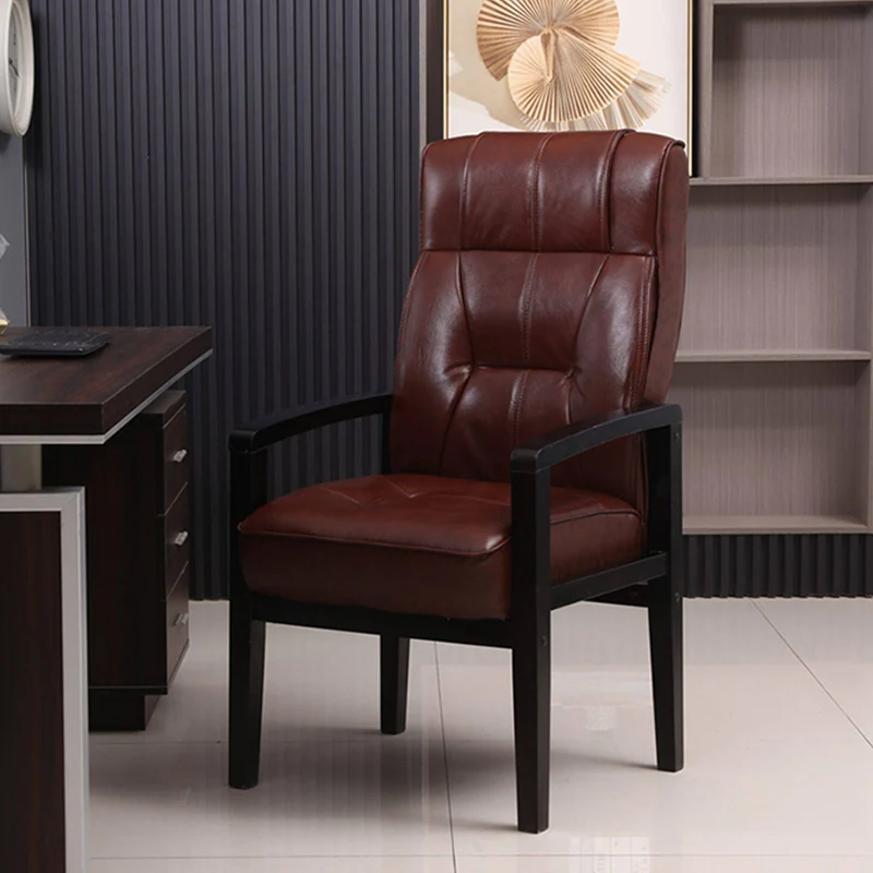 Traditional Chinese Rectangular PU Leather Top Grain Leather Contact Surface Rubberwood Desk Chair Backrest Armrest For Home Office