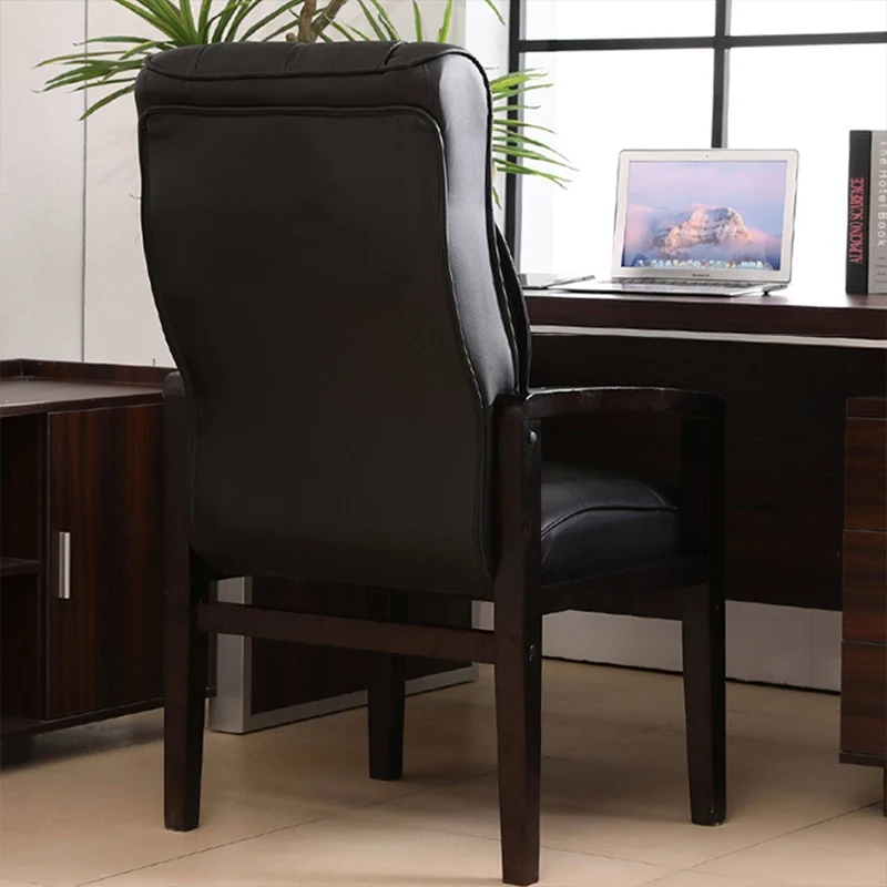 Traditional Chinese Rectangular PU Leather Top Grain Leather Contact Surface Rubberwood Desk Chair Backrest Armrest For Home Office