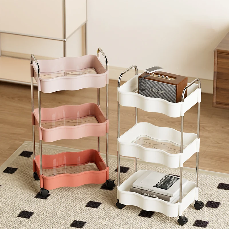 Contemporary Creative PP PET Stainless Steel Wave Shape Movable Storage Shelf 2/3/4 Tier For Living Room