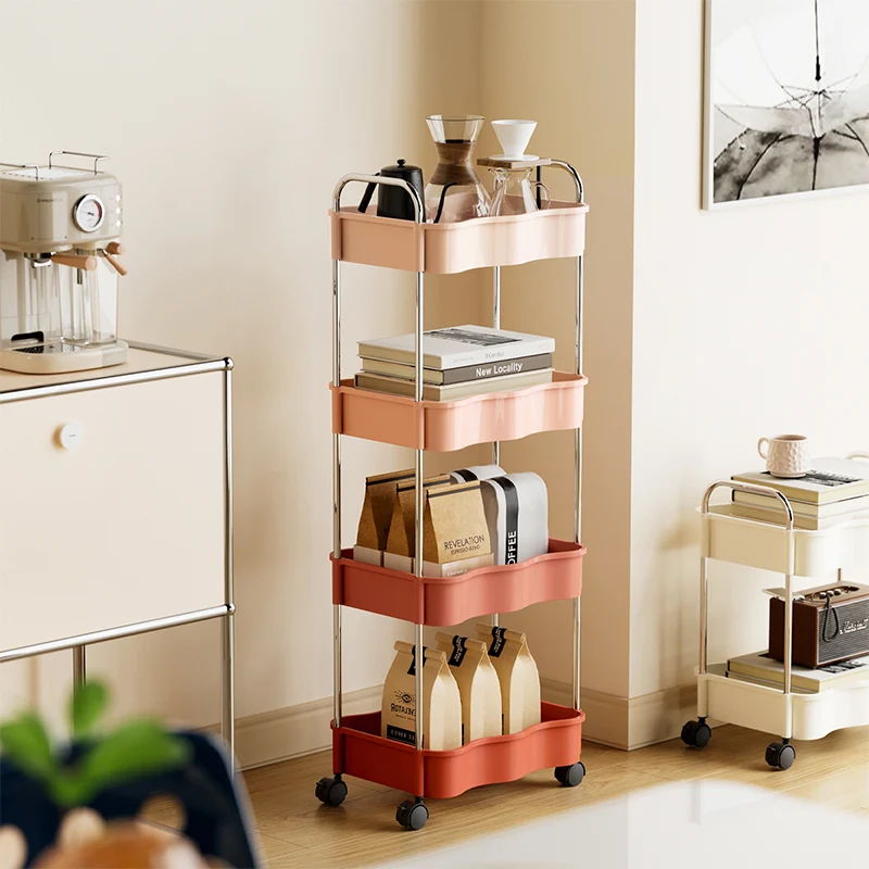 Contemporary Creative PP PET Stainless Steel Wave Shape Movable Storage Shelf 2/3/4 Tier For Living Room