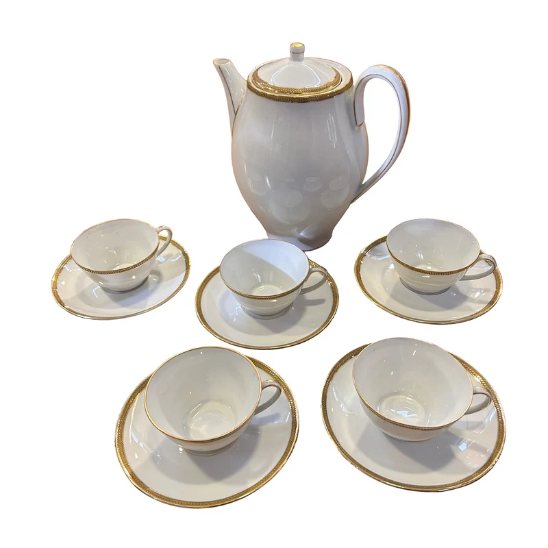 Juego de té porcelana francesa Limoges Haviland borde dorado