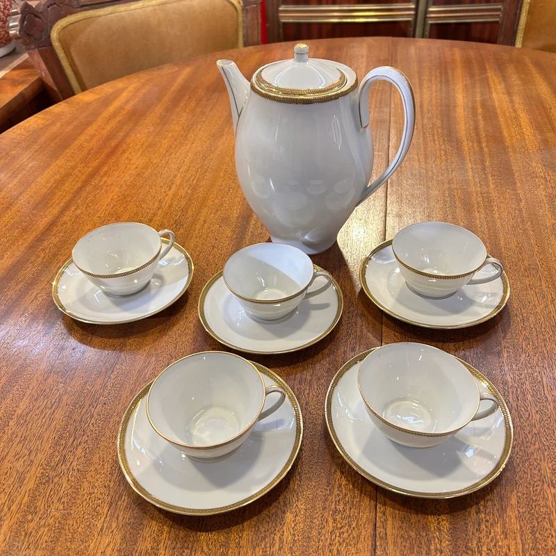 Juego de té porcelana francesa Limoges Haviland borde dorado