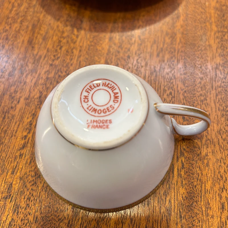 Juego de té porcelana francesa Limoges Haviland borde dorado