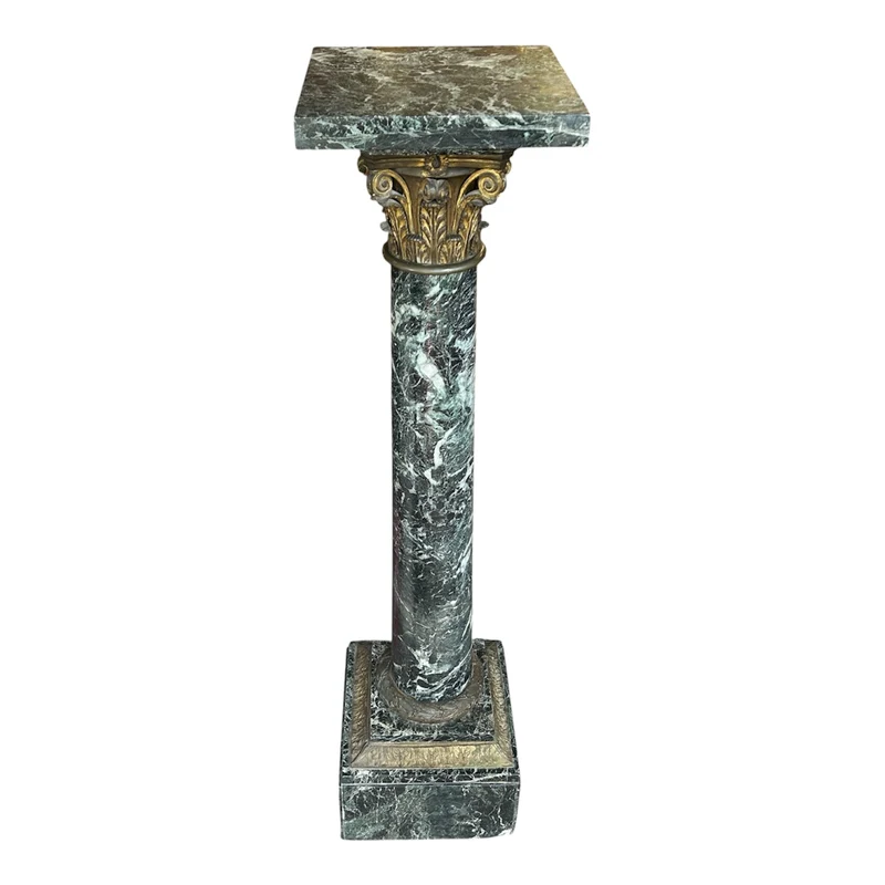 Columna italiana s. XIX mármol verde y aplicaciones en bronce ormolú