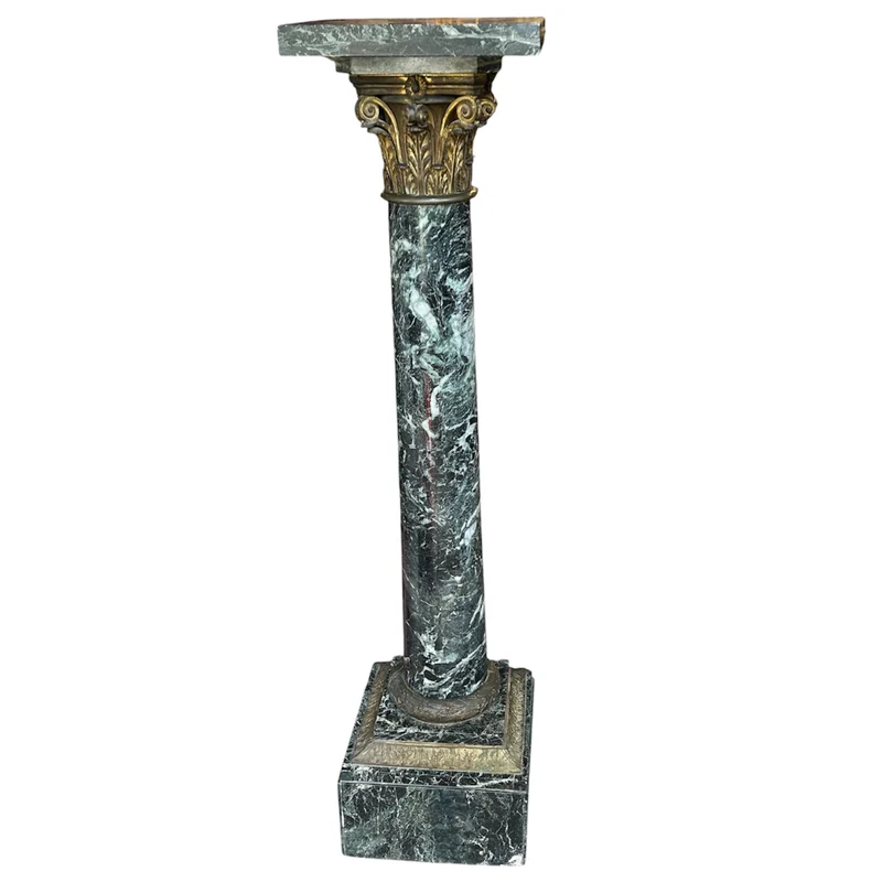 Columna italiana s. XIX mármol verde y aplicaciones en bronce ormolú