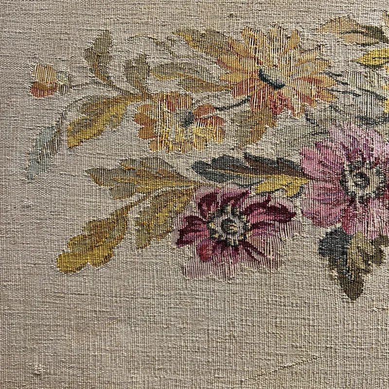 Louis XVI style living room furniture: two armchairs and sofa, petit-point upholstery