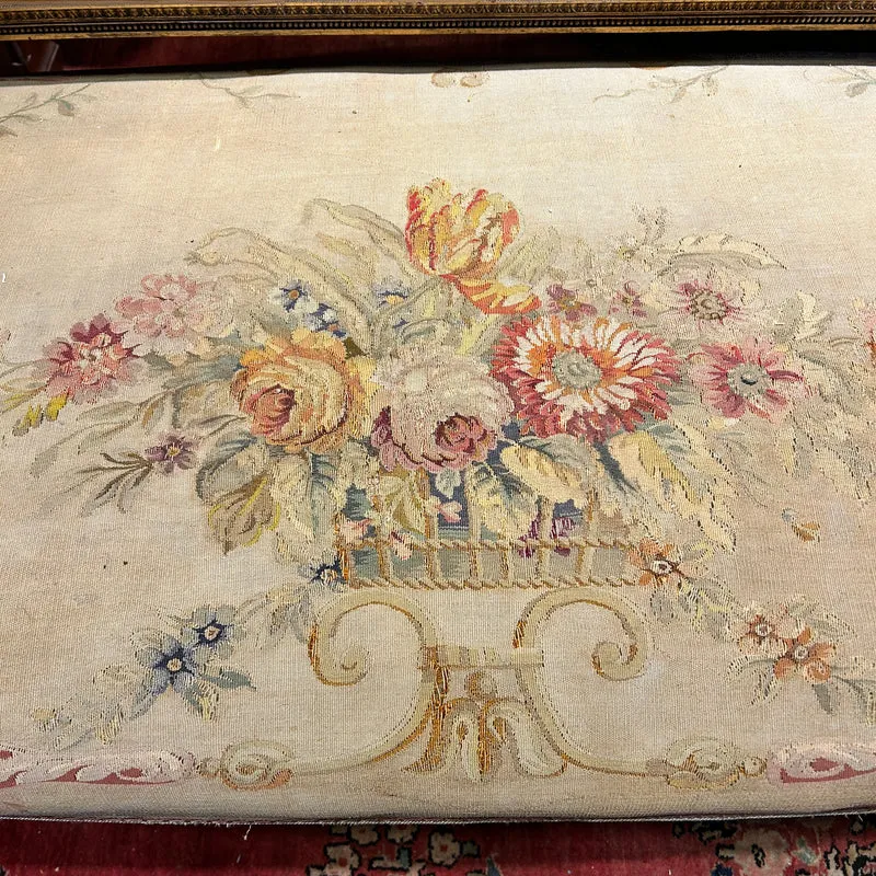 Louis XVI style living room furniture: two armchairs and sofa, petit-point upholstery