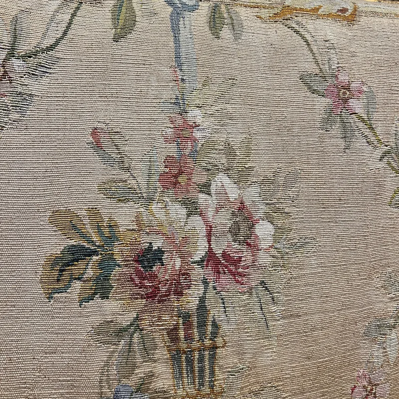 Louis XVI style living room furniture: two armchairs and sofa, petit-point upholstery