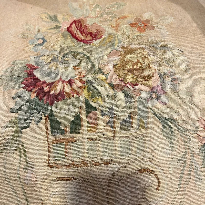 Louis XVI style living room furniture: two armchairs and sofa, petit-point upholstery