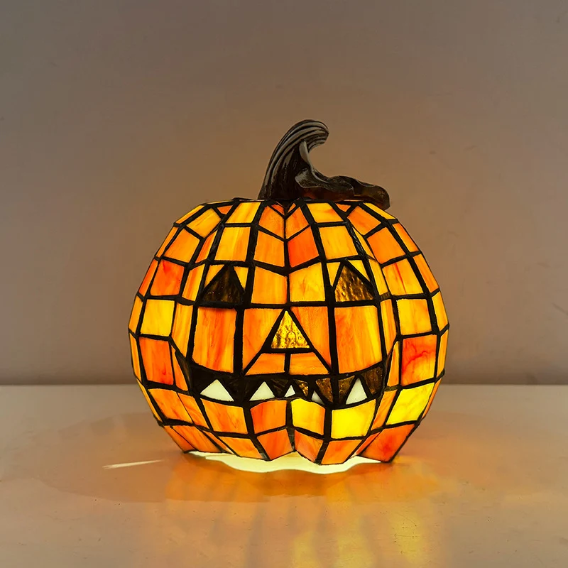 Contemporary Creative Glass Resin Pumpkin-shaped Halloween Decorative Light Kids 1-Light Table Lamp For Living Room & Bedroom