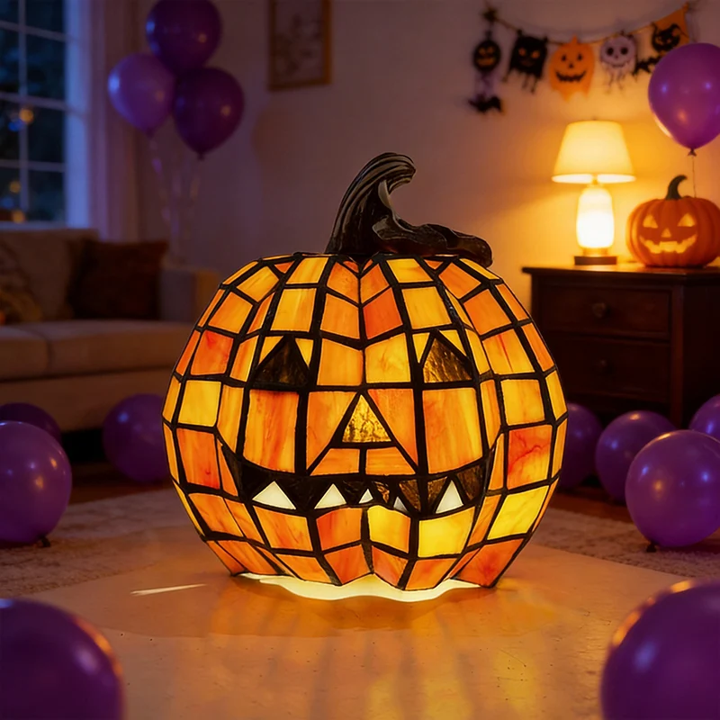 Contemporary Creative Glass Resin Pumpkin-shaped Halloween Decorative Light Kids 1-Light Table Lamp For Living Room & Bedroom
