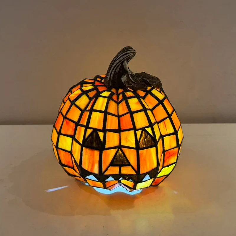 Contemporary Creative Glass Resin Pumpkin-shaped Halloween Decorative Light Kids 1-Light Table Lamp For Living Room & Bedroom