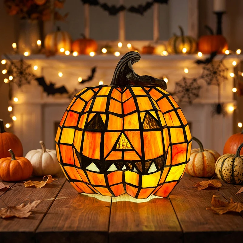 Contemporary Creative Glass Resin Pumpkin-shaped Halloween Decorative Light Kids 1-Light Table Lamp For Living Room & Bedroom