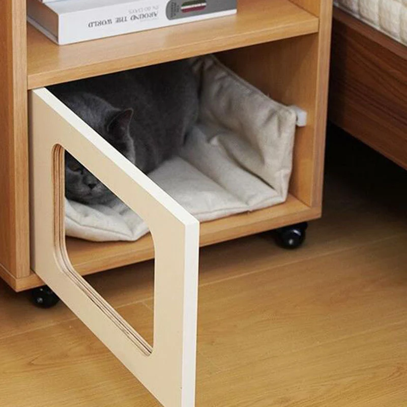 3-in-1 Pet Furniture Cat House With Storage Cabinet Nightstand - Creative Bedside Table & Multifunctional Pet House Furniture For Cats With Wheels For Bedroom